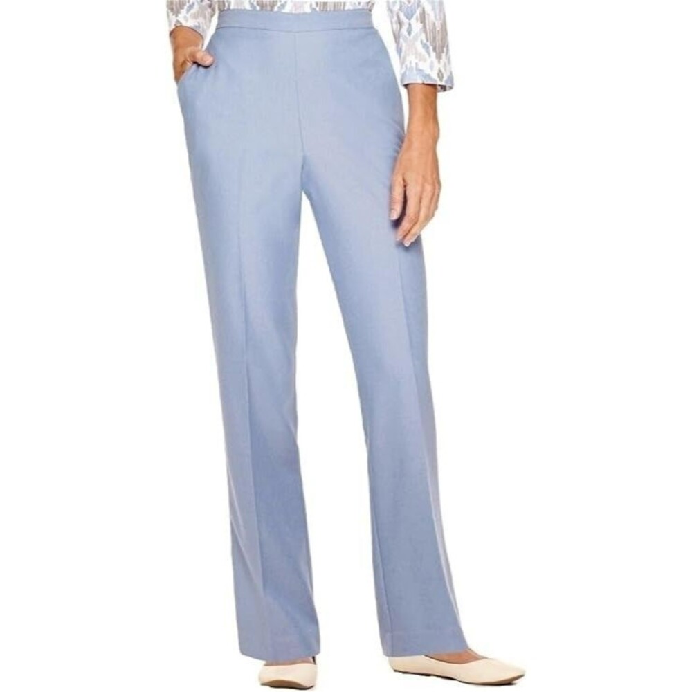 Alfred Dunner Vienna Heather Microfiber Flat Front Pants - Periwinkle - 18 Short